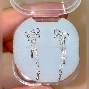 925 Silver Bow Dangle Earrings